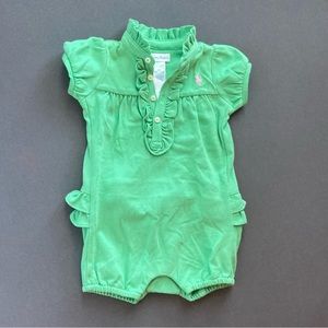 NWT Ralph Lauren Babygirl Green Ruffled Romper, 6 Months
